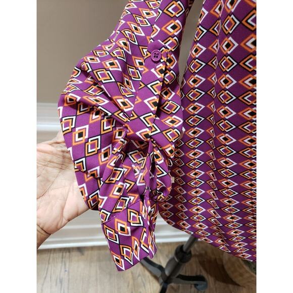 Pleione Women's Multicolor 100% Polyester V-Neck Long Sleeve Top Blouse Size S - Picture 6 of 13